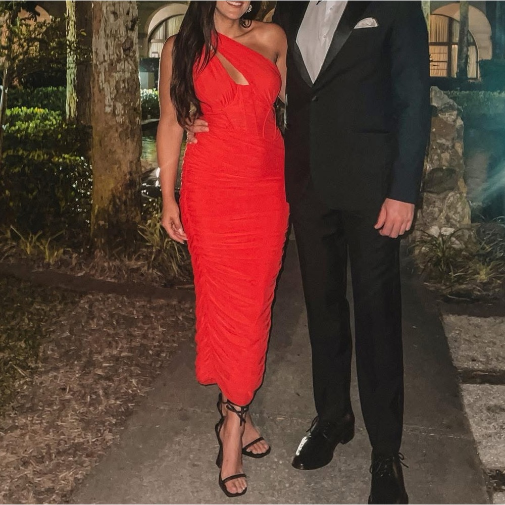 House of CB Red One-Shoulder Dress